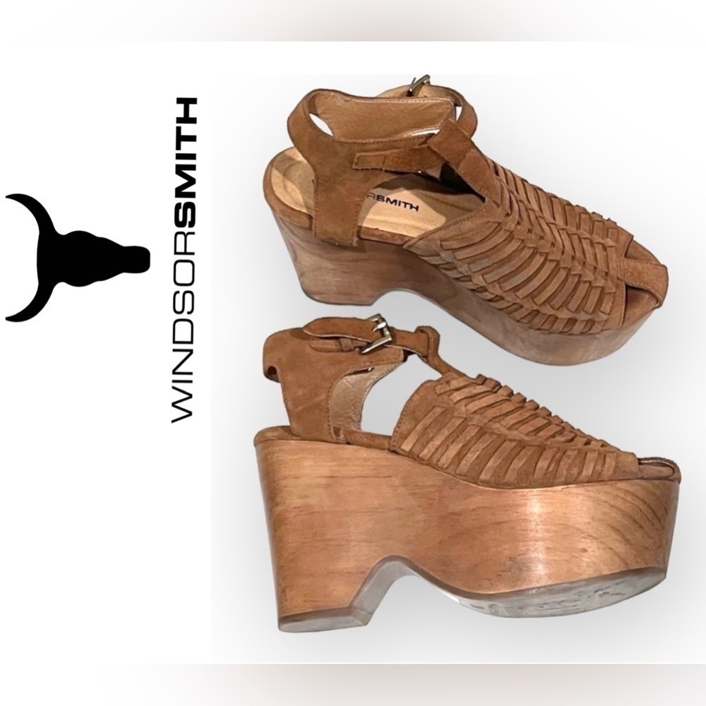 Windsor Smith chunky boho Platforms, suede leather, camel color, sz 6, TTS
